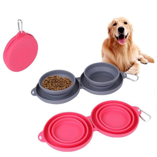 Foldable Silicone Pet Bowl – Portable Double Bowl for Dog & Cat Feeding & Water