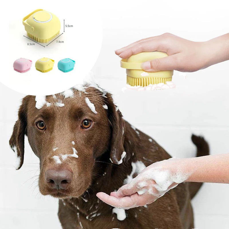 2-in-1 Silicone Pet Bath Brush – Shampoo Dispenser & Massage Scrubber for Pets